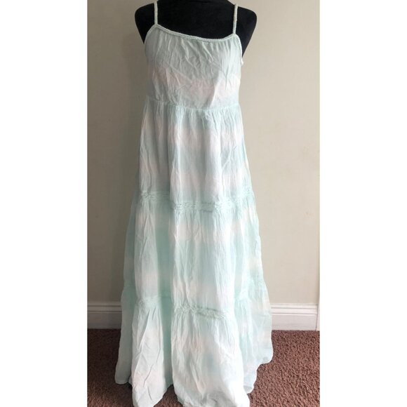 Aerie Light Blue Sleeveless Maxi Dress‎ Adjustable Straps & Tiered Skirt Large - Picture 2 of 13
